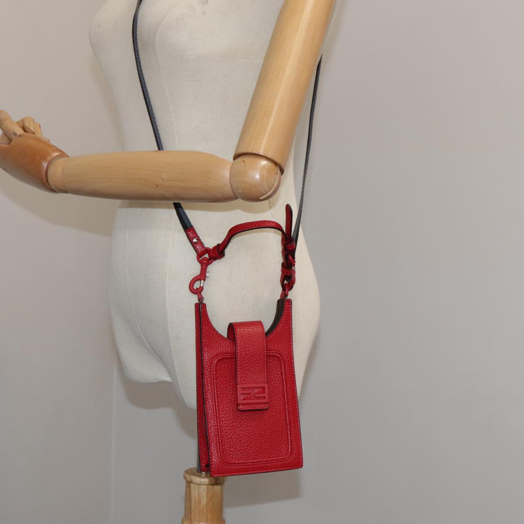 FENDI Shoulder Bag Leather Red 99763A