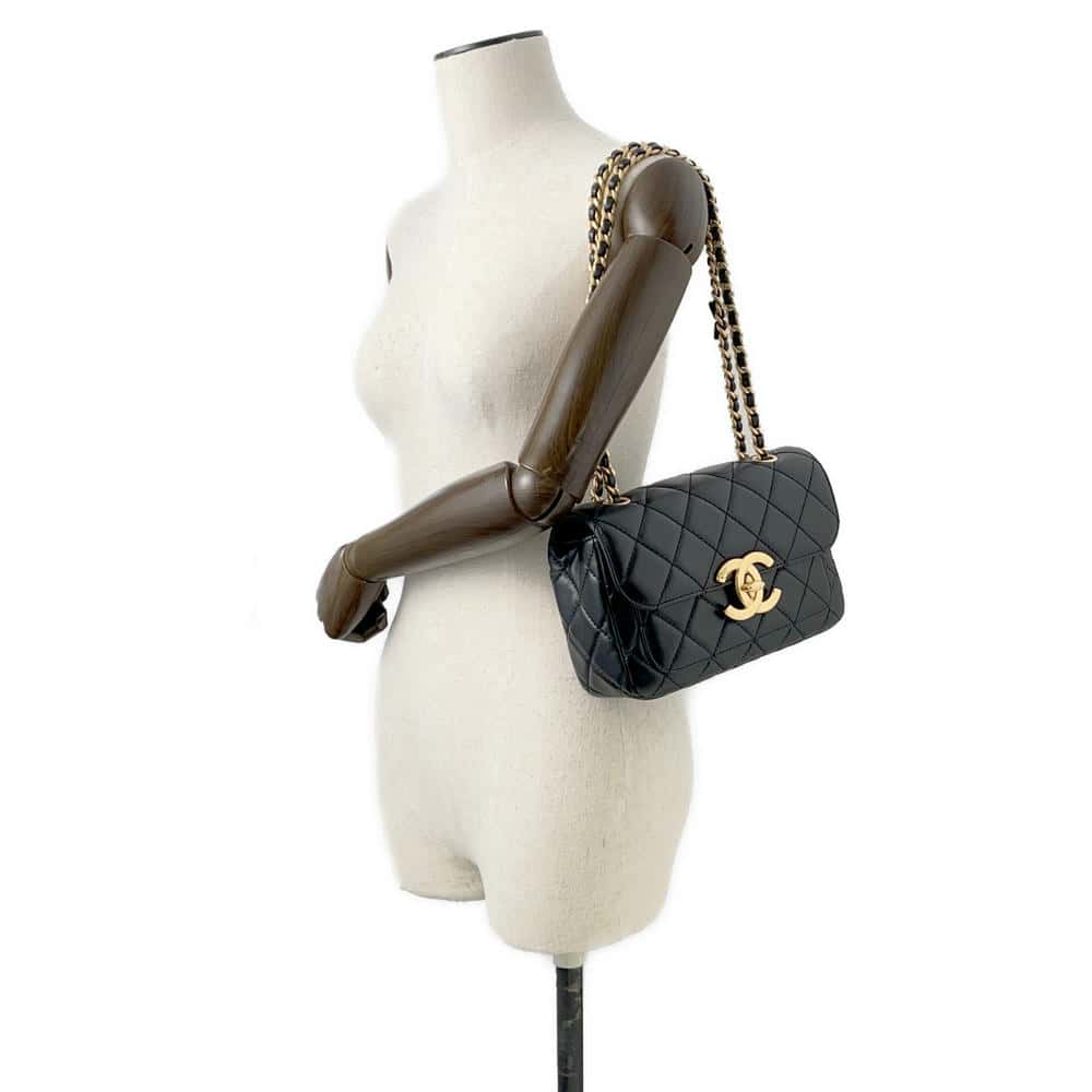 CHANEL Matelasse Flap Bag Black Shiny Lambskin