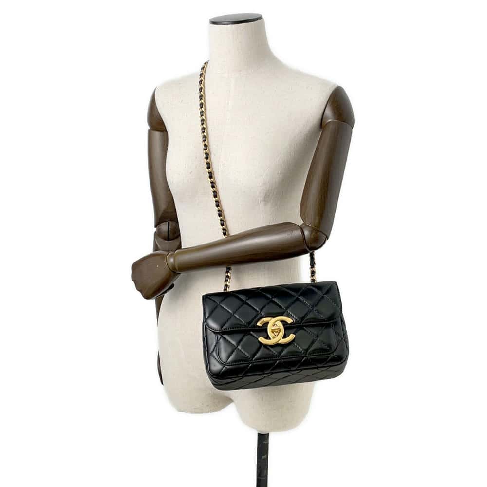 CHANEL Matelasse Flap Bag Black Shiny Lambskin
