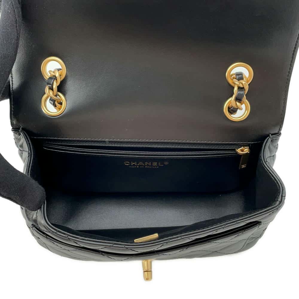 CHANEL Matelasse Flap Bag Black Shiny Lambskin
