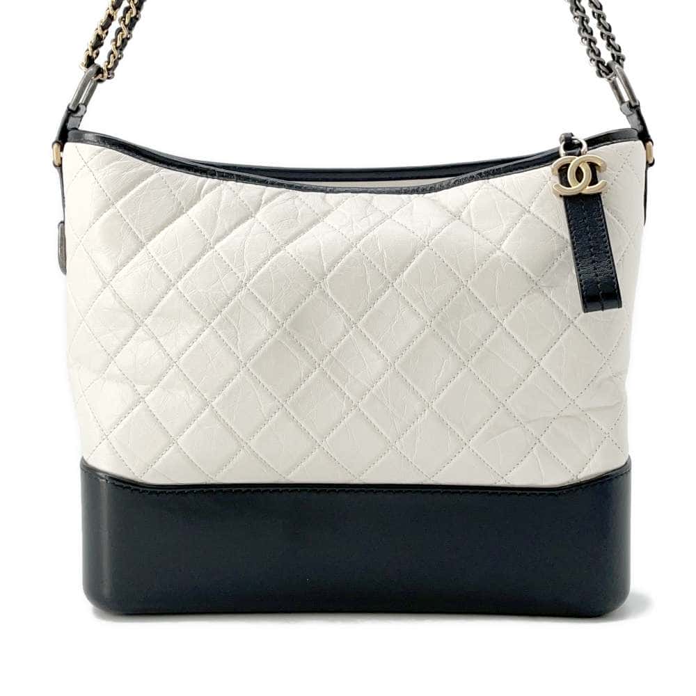CHANEL Gabriel de CHANEL Hobo White/BlackA93824 Calf Leather Size Large