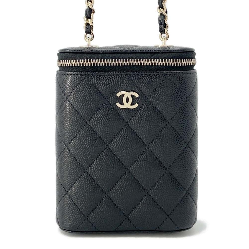CHANEL Matelasse Small Vanity ChainShoulder Bag BlackAP1466 Caviar Leather