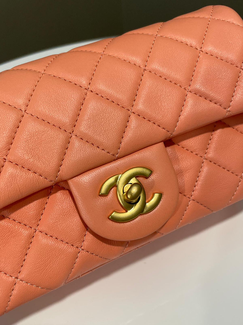 Chanel Pearl Crush Quilted Mini Rectangular Salmon Pink Lambskin