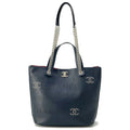 CHANEL Punching logo 2WAY Chain tote NavyAS0487 Leather