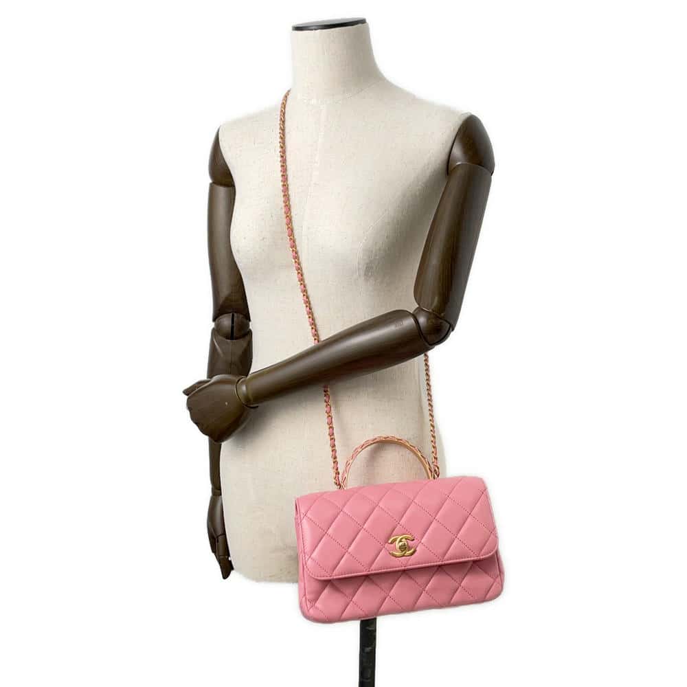 CHANEL Matelasse Lambskin 2WAY Shoulder Bag Top Handle PinkAS4233 Lambskin