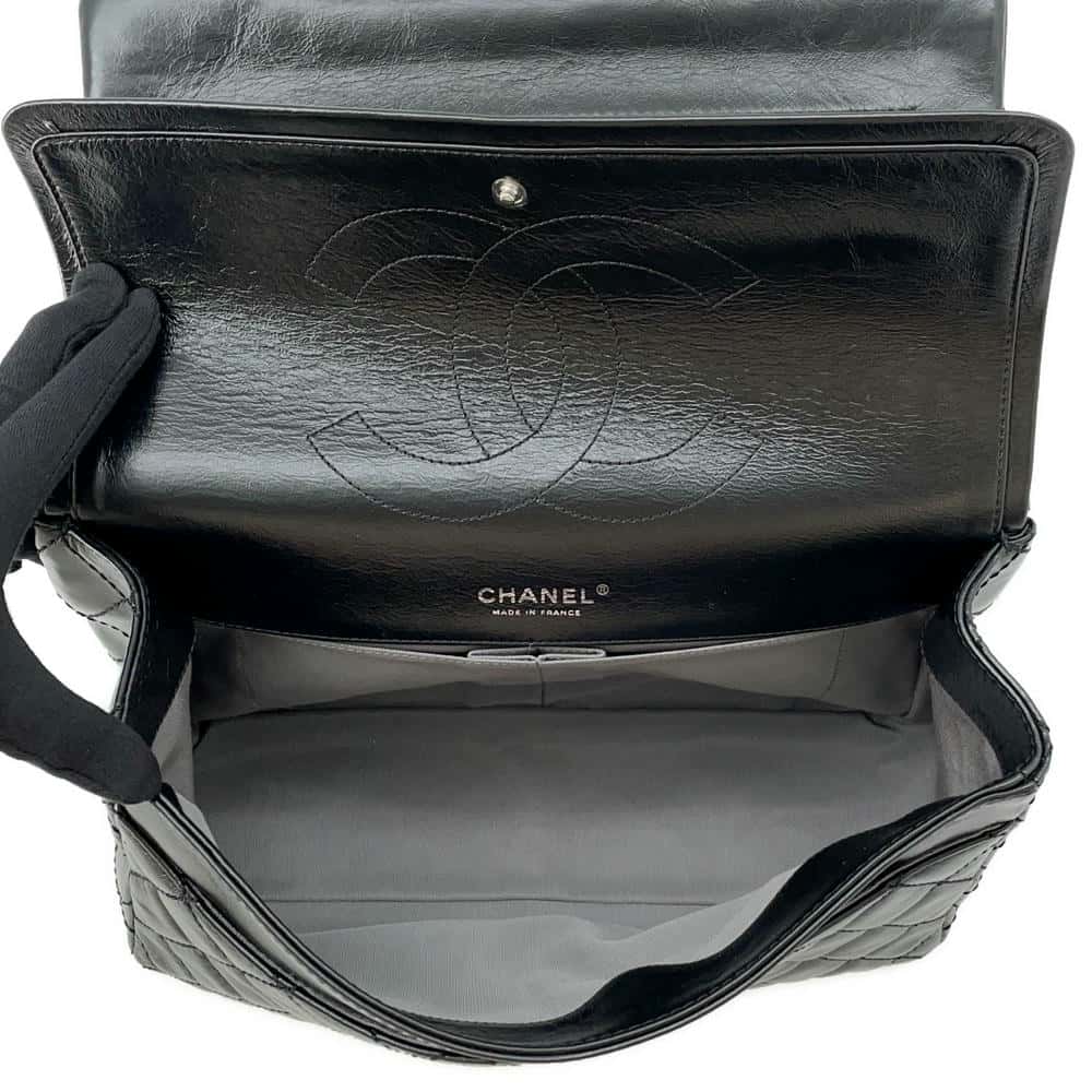 CHANEL 2.55 Matelasse W-Flap W-Chain Shoulder Bag BlackA37587 Aged Calf Leather Size Large