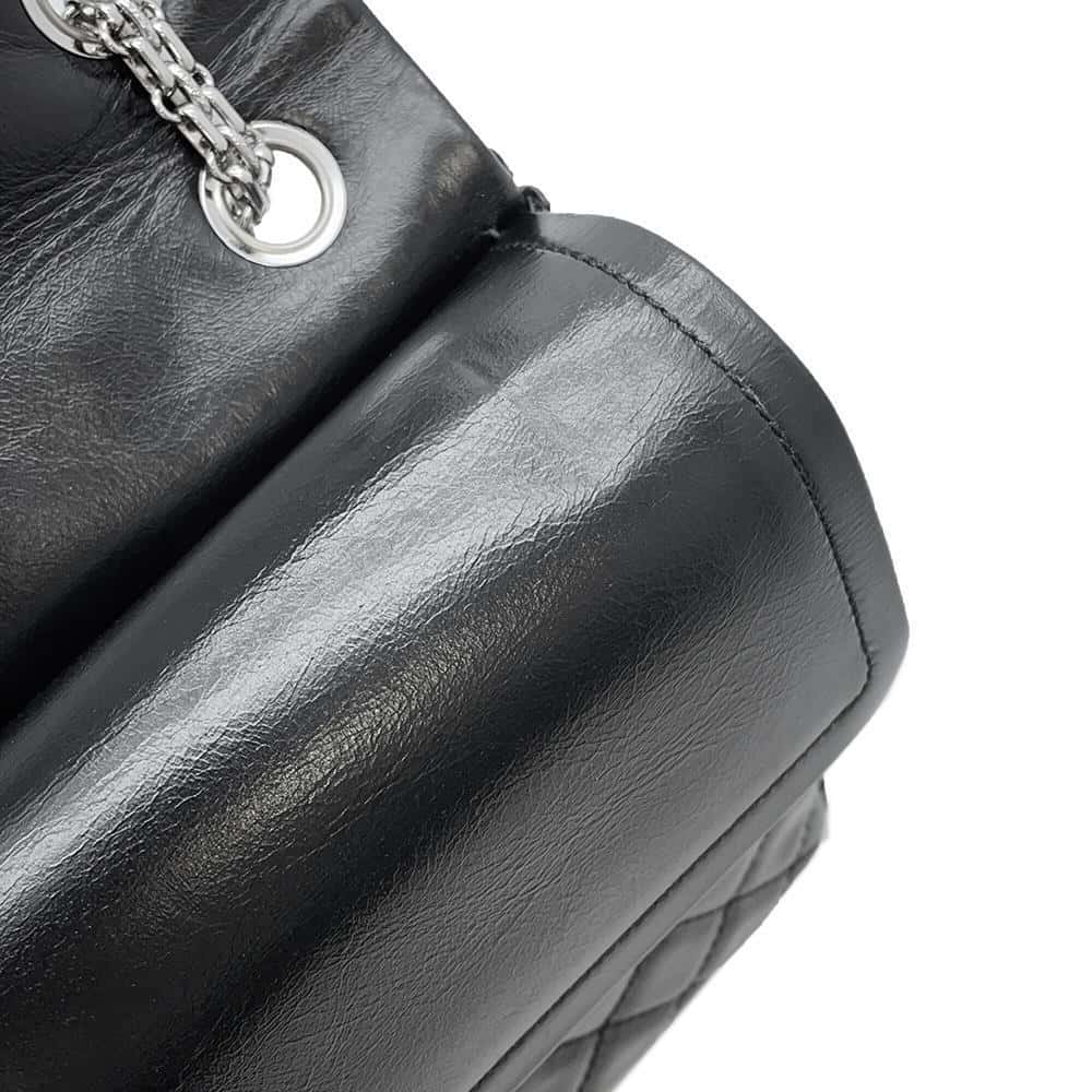 CHANEL 2.55 Matelasse W-Flap W-Chain Shoulder Bag BlackA37587 Aged Calf Leather Size Large