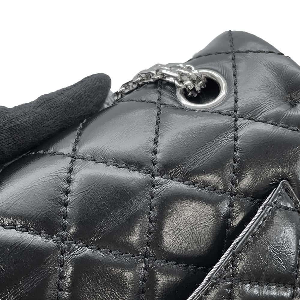 CHANEL 2.55 Matelasse W-Flap W-Chain Shoulder Bag BlackA37587 Aged Calf Leather Size Large