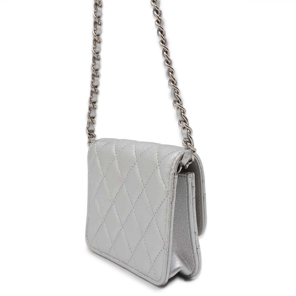CHANEL Years Gift Star Motif Chain Waist Pouch Silver Lambskin