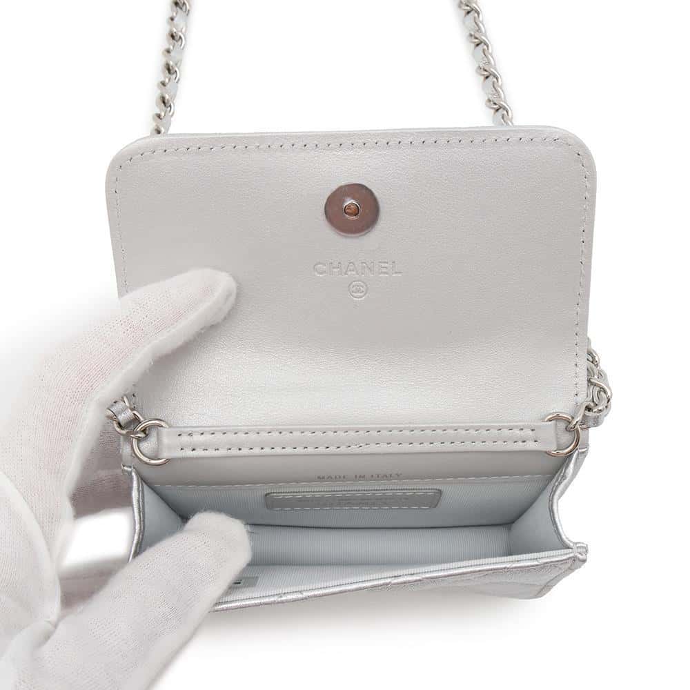 CHANEL Years Gift Star Motif Chain Waist Pouch Silver Lambskin