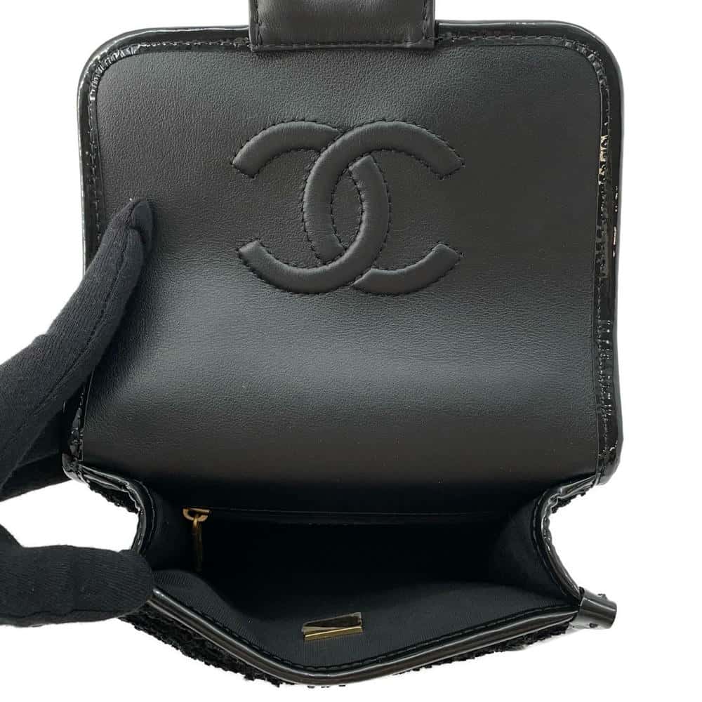 CHANEL Handle ChainShoulder Bag BlackAS3652 Jersy Patent Leather