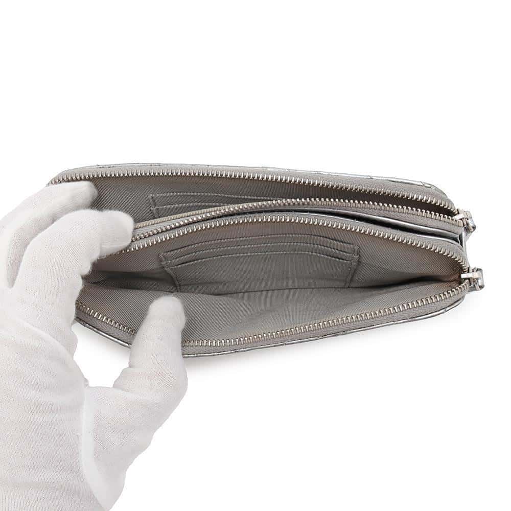 CHANEL Chevron Chain wallet SilverA82527 Calf Leather