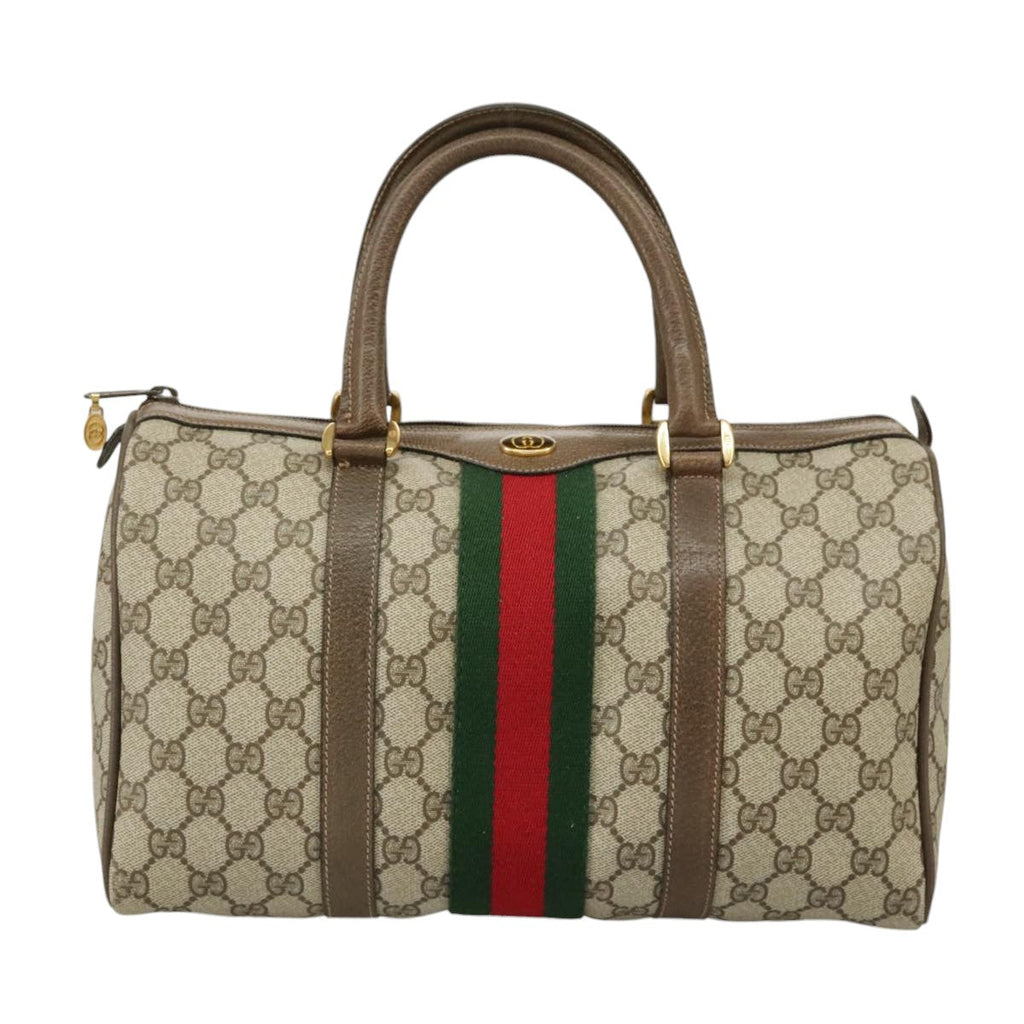 GUCCI GG Supreme Web Sherry Line Hand Bag PVC Beige Red 58 02 007 99813