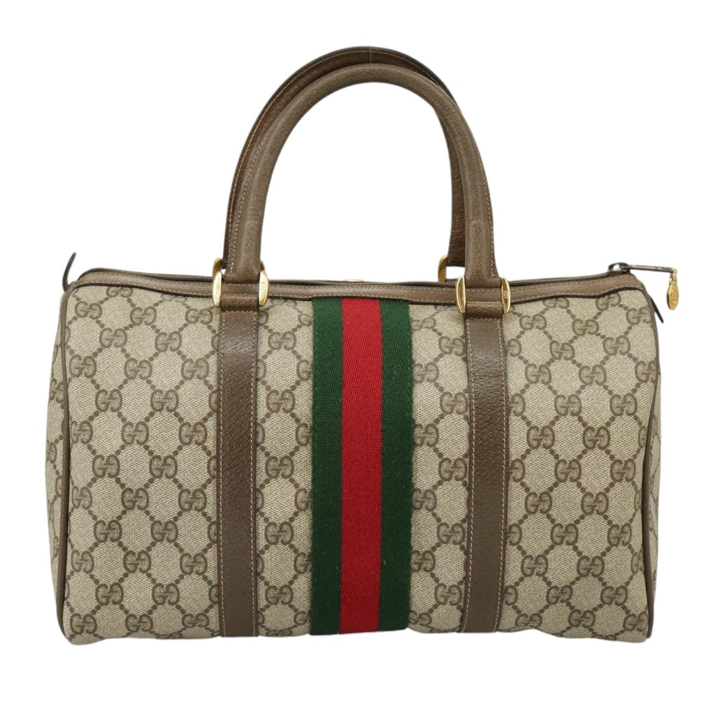 GUCCI GG Supreme Web Sherry Line Hand Bag PVC Beige Red 58 02 007 99813