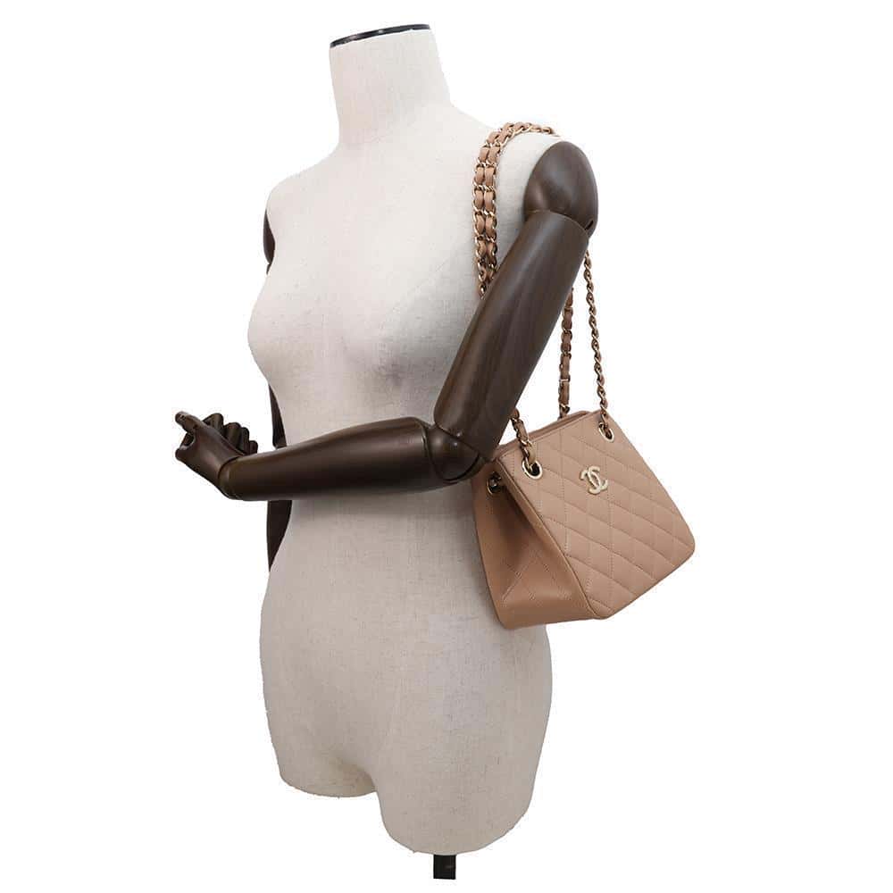 CHANEL Matelasse Chain Bucket Shoulder Bag BeigeAS3176 Lambskin