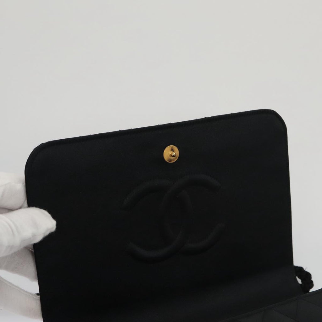 CHANEL Matelasse Sequin Flower Shoulder Bag Satin Black CC 99855
