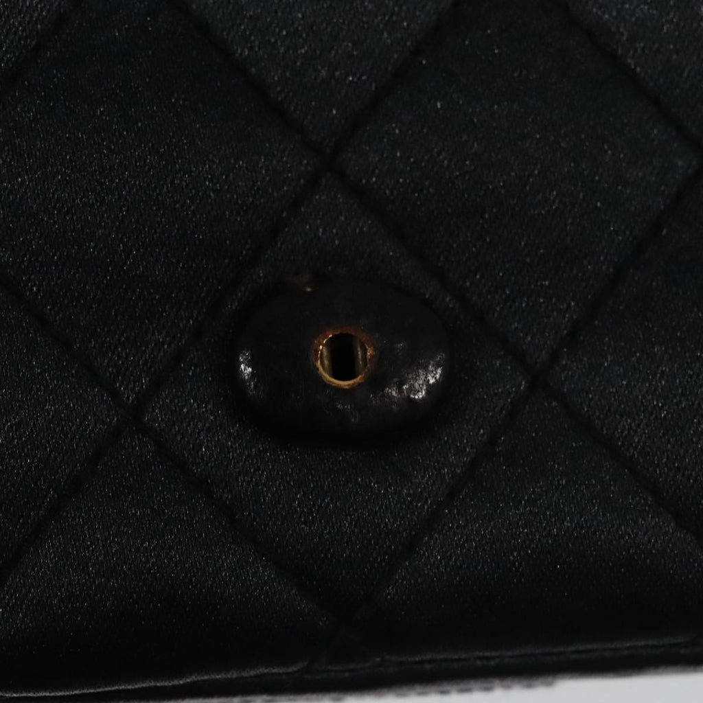 CHANEL Matelasse Sequin Flower Shoulder Bag Satin Black CC 99855