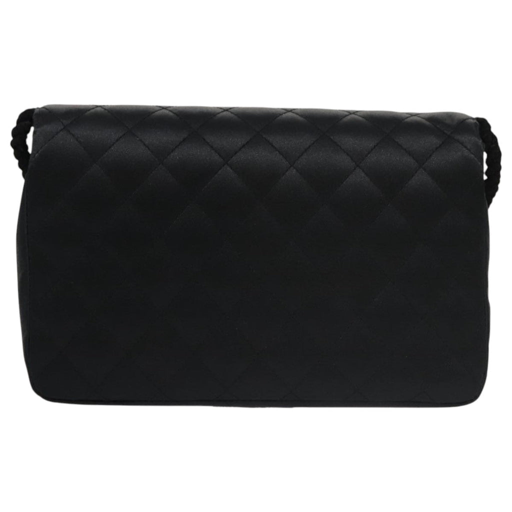 CHANEL Matelasse Sequin Flower Shoulder Bag Satin Black CC 99855