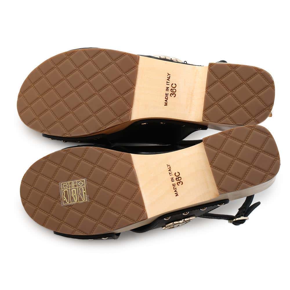 CHANEL Four-leaf clover CC Logo Sabo Sandals Black/NaturalG45389 Wood Leather Size 36C