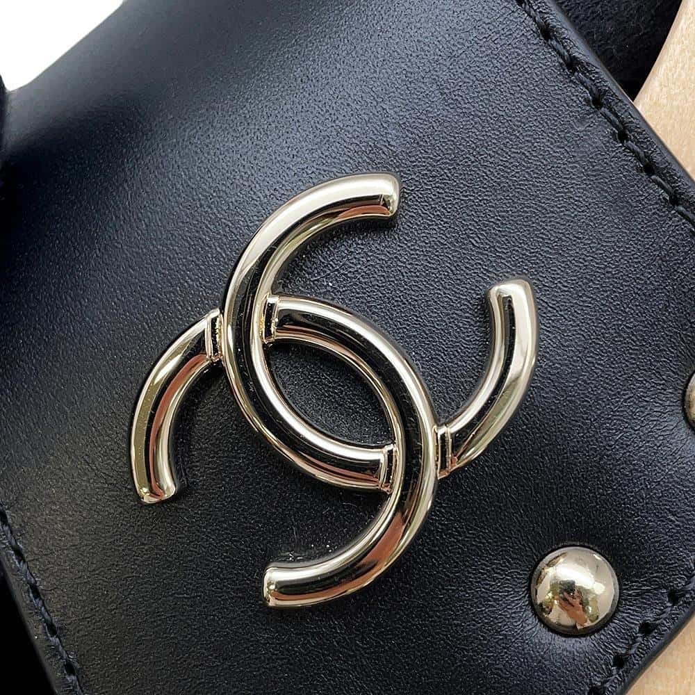 CHANEL Four-leaf clover CC Logo Sabo Sandals Black/NaturalG45389 Wood Leather Size 36C