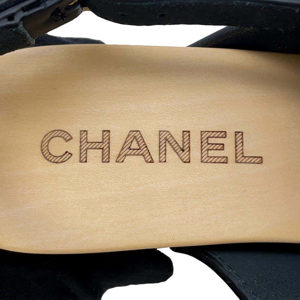 CHANEL Four-leaf clover CC Logo Sabo Sandals Black/NaturalG45389 Wood Leather Size 36C