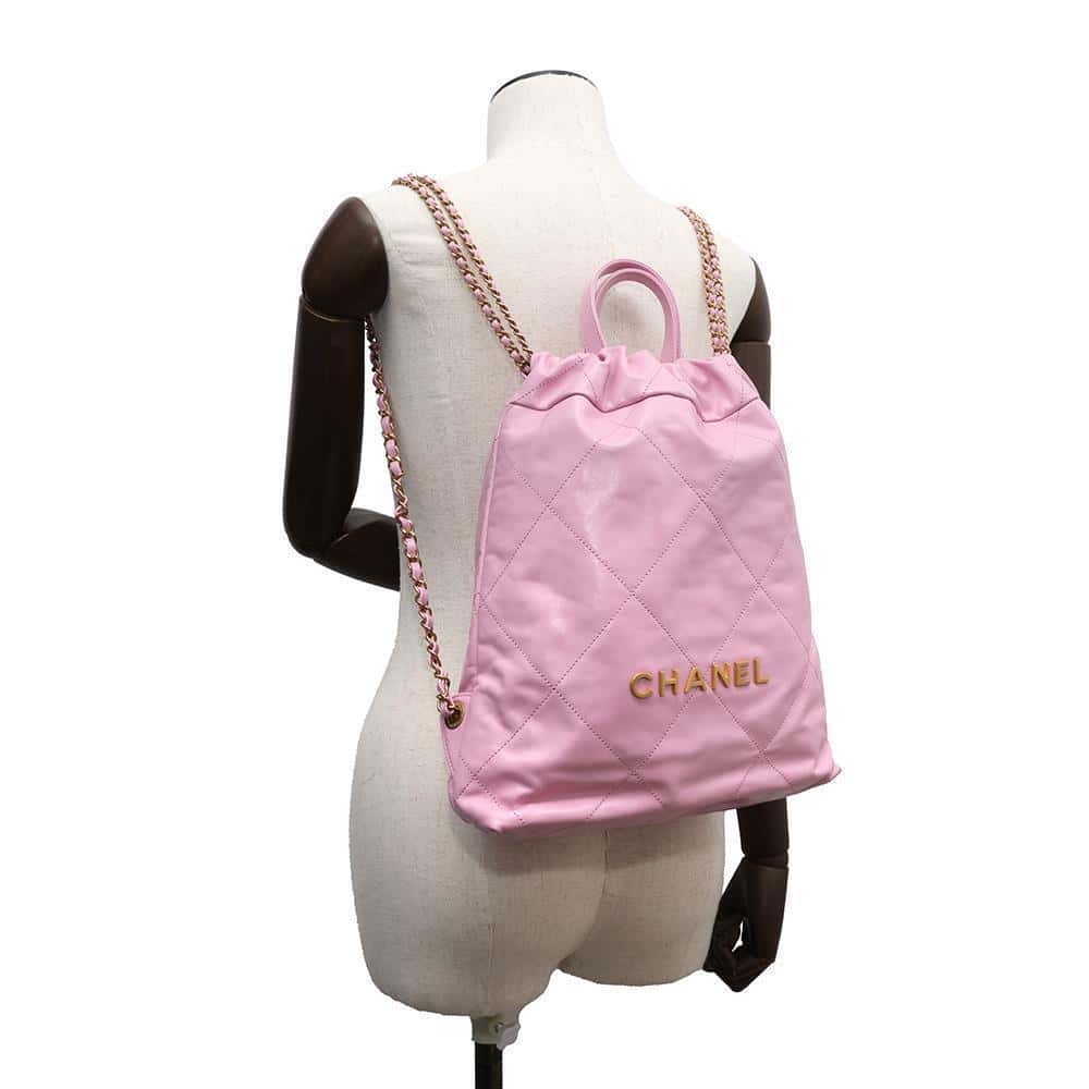 CHANEL CHANEL22 Backpack PinkAS3859 Shiny Calf Leather Size Small