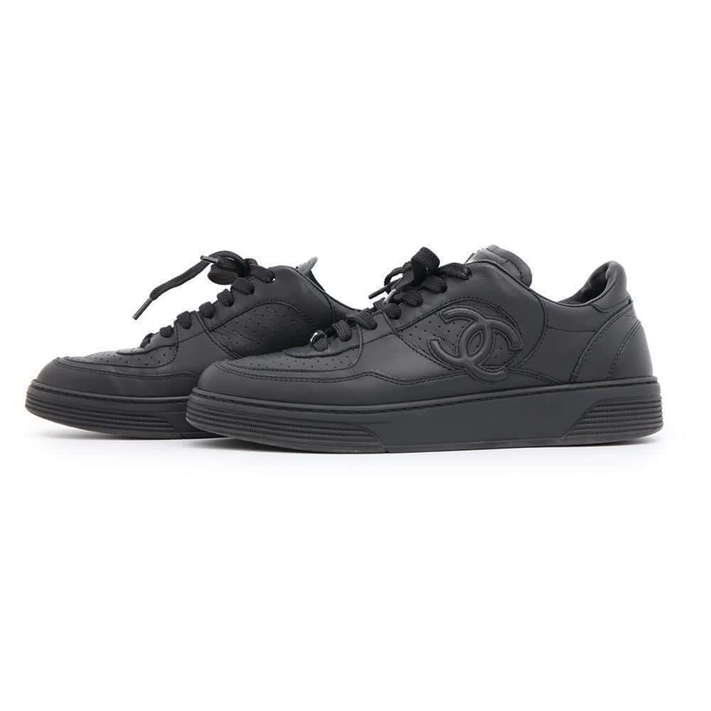 CHANEL CC Logo Sneakers BlackG45079 Leather Size 38
