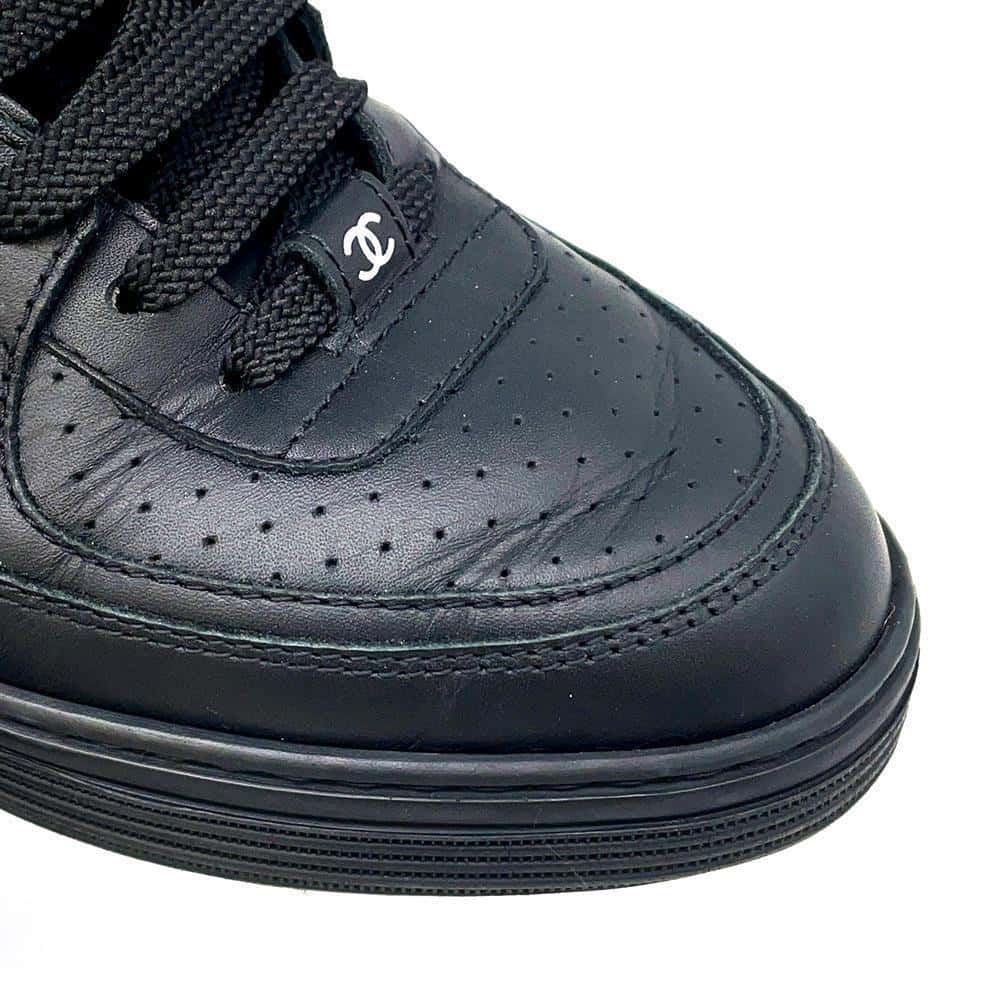 CHANEL CC Logo Sneakers BlackG45079 Leather Size 38