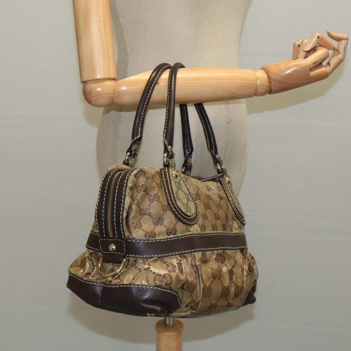 GUCCI GG Crystal Hand Bag Beige Gold 223962 99882