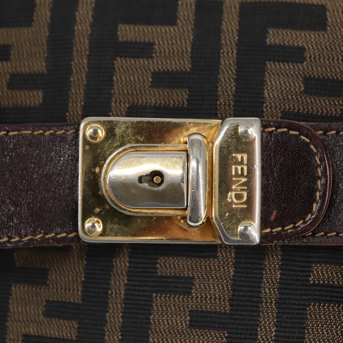 FENDI Zucca Canvas Vanity Pouch Brown Black gold 99900