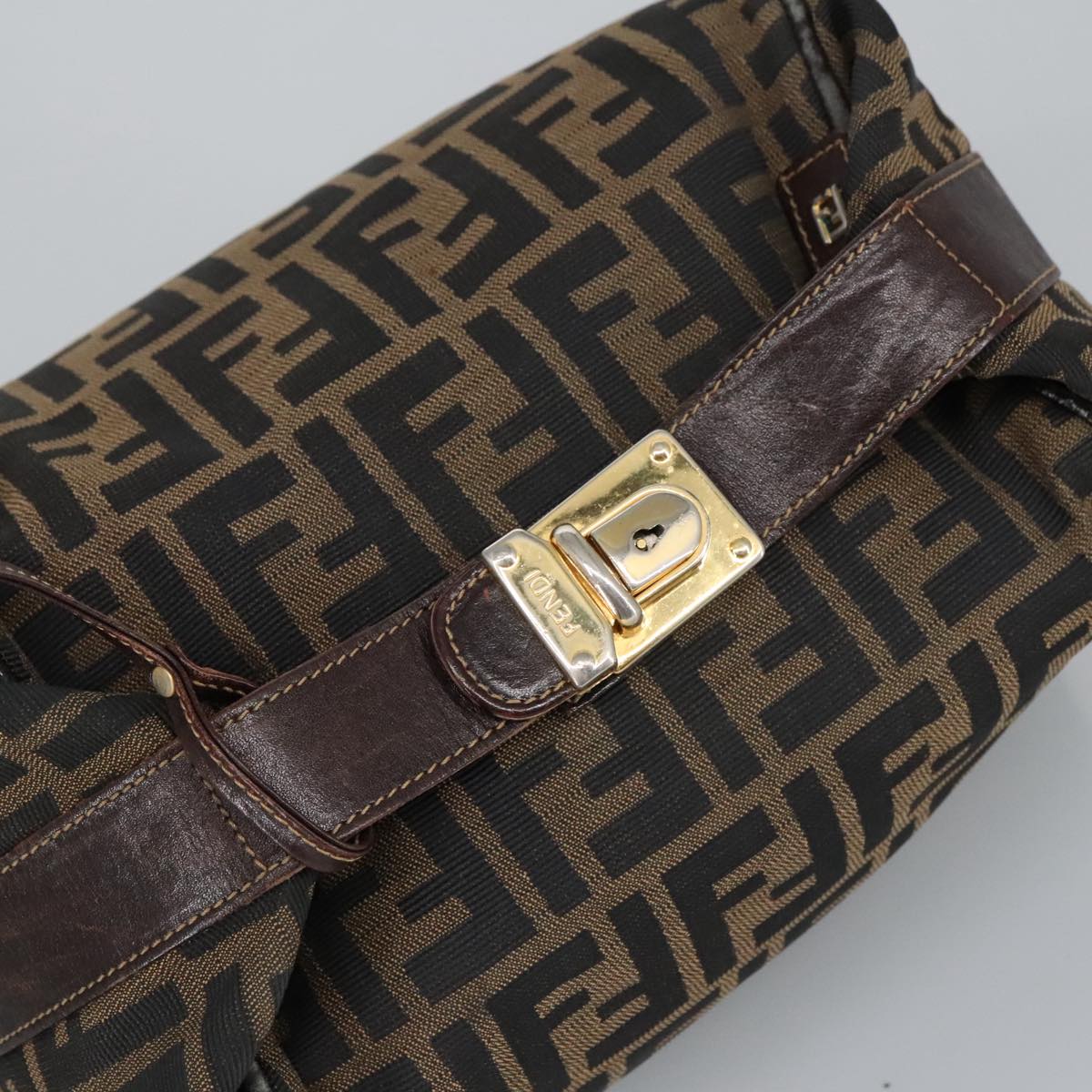 FENDI Zucca Canvas Vanity Pouch Brown Black gold 99900