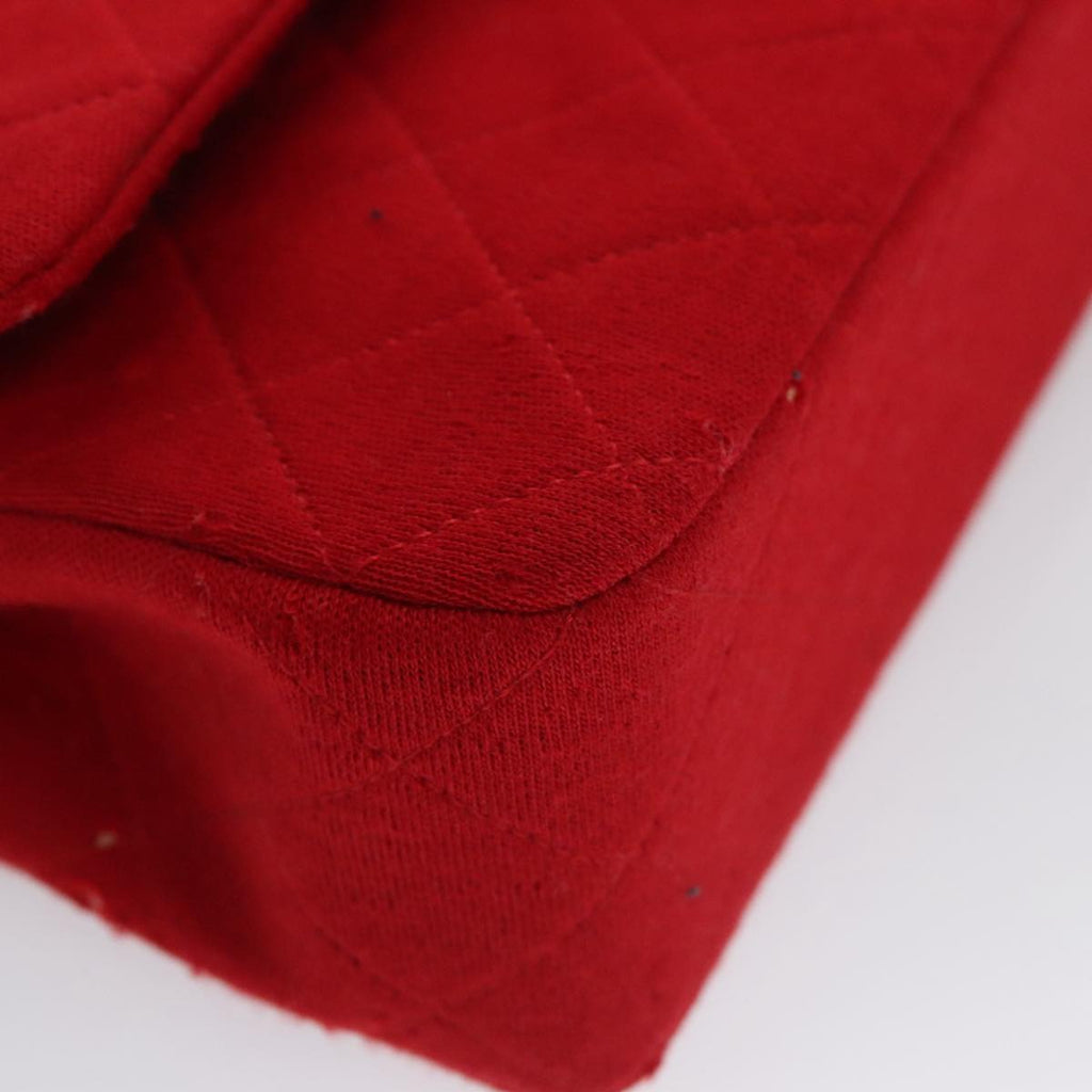 CHANEL Matelasse Chain Shoulder Bag Cotton Red Gold CC 99908