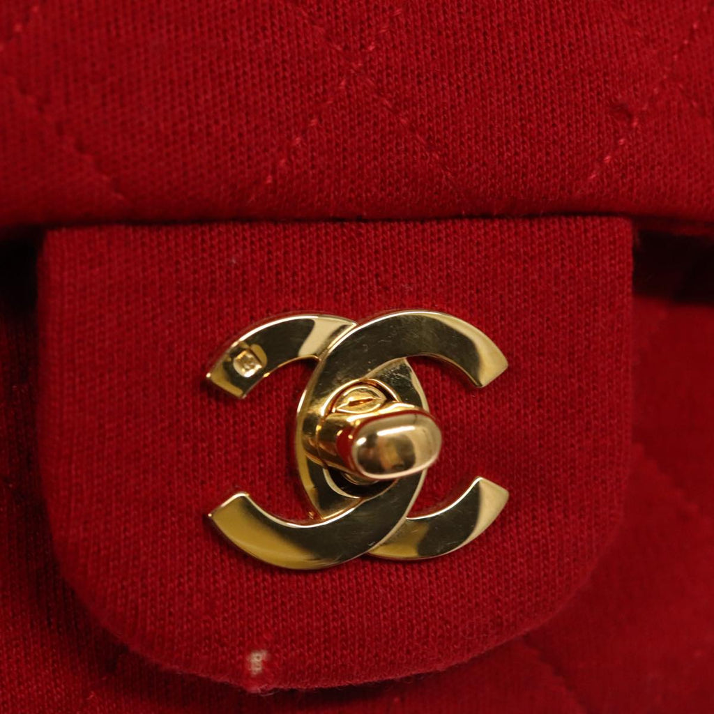 CHANEL Matelasse Chain Shoulder Bag Cotton Red Gold CC 99908