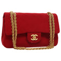 CHANEL Matelasse Chain Shoulder Bag Cotton Red Gold CC 99908