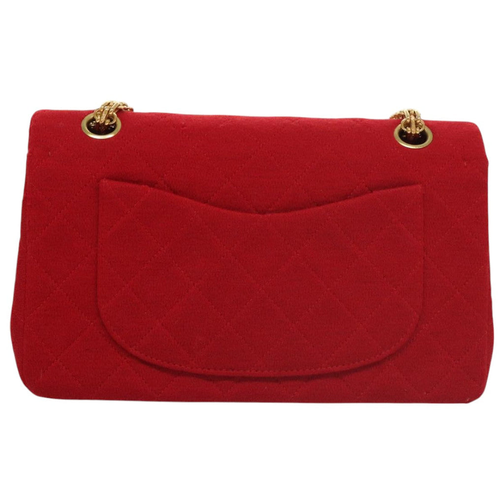 CHANEL Matelasse Chain Shoulder Bag Cotton Red Gold CC 99908