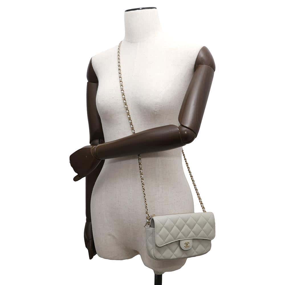 CHANEL Matelasse Flap ChainShoulder Phone Pouch GrayAP2096 Caviar Leather
