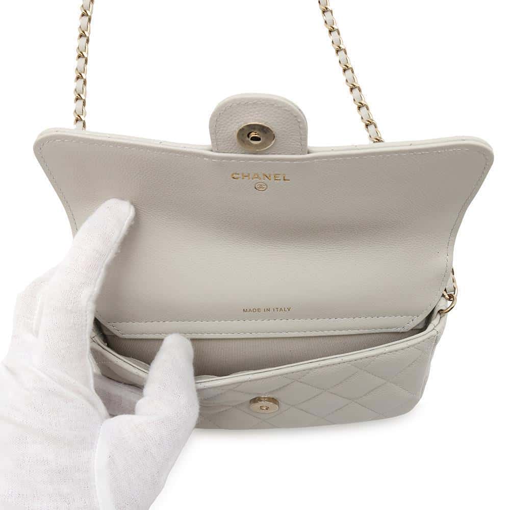 CHANEL Matelasse Flap ChainShoulder Phone Pouch GrayAP2096 Caviar Leather