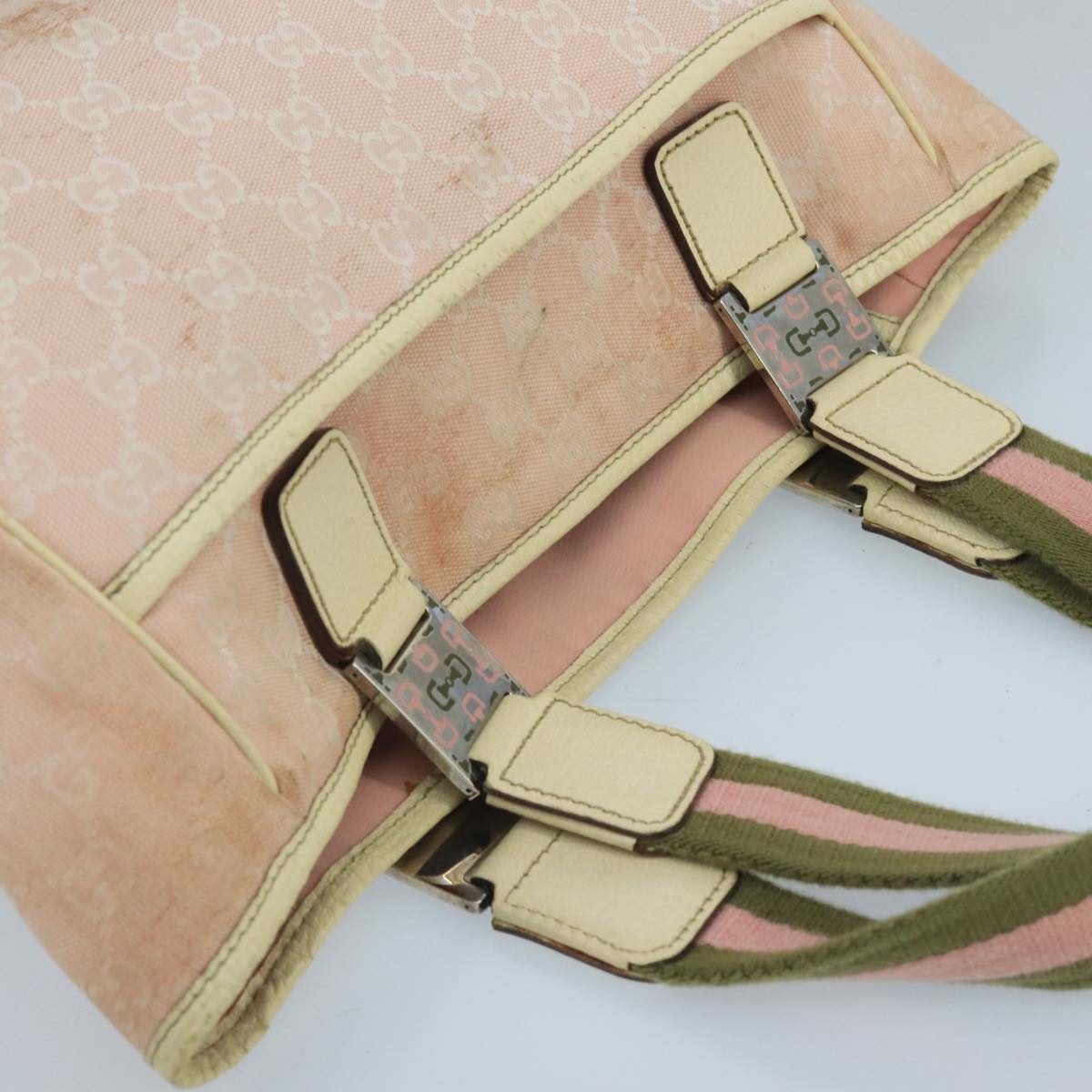 GUCCI GG Canvas Sherry Line Hand Bag Pink Green 99914