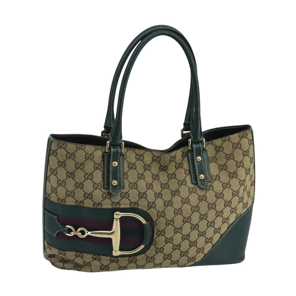 GUCCI GG Canvas Sherry Line Hand Bag Beige Green 99917