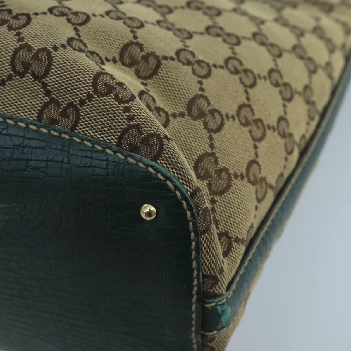 GUCCI GG Canvas Sherry Line Hand Bag Beige Green 99917