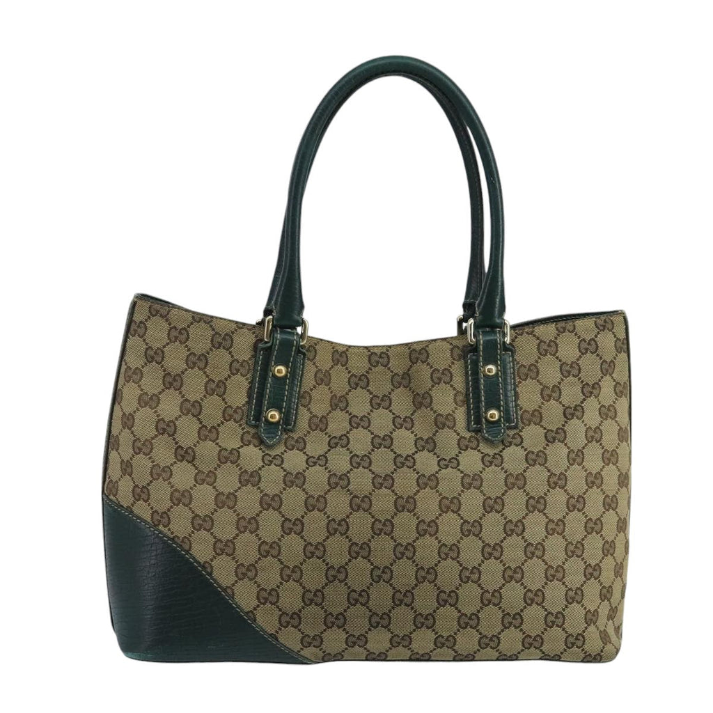 GUCCI GG Canvas Sherry Line Hand Bag Beige Green 99917