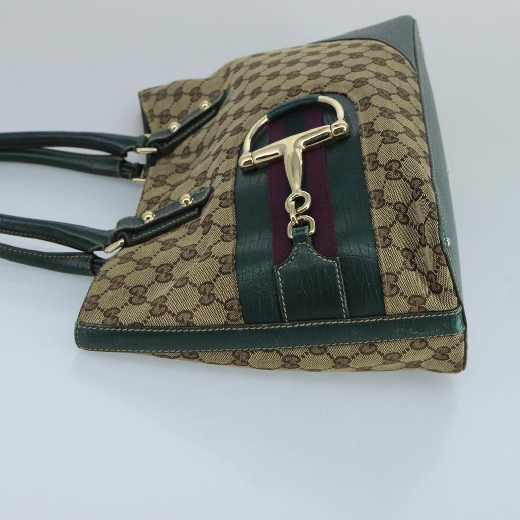 GUCCI GG Canvas Sherry Line Hand Bag Beige Green 99917