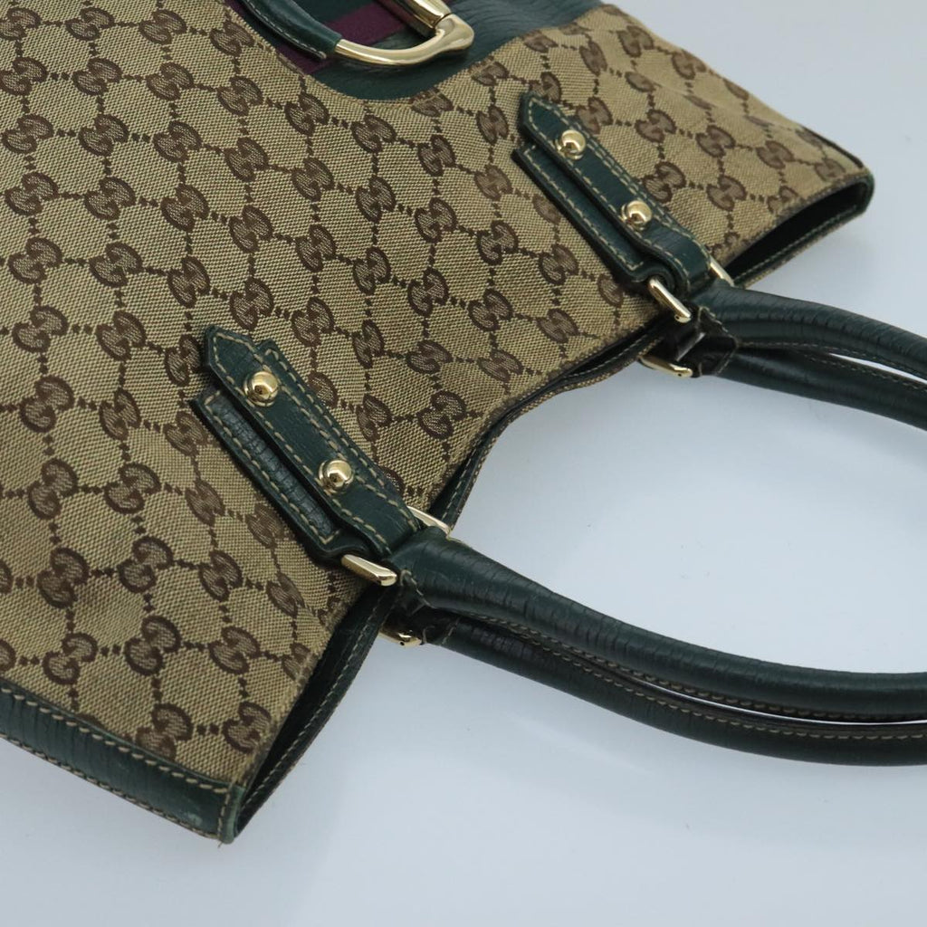 GUCCI GG Canvas Sherry Line Hand Bag Beige Green 99917