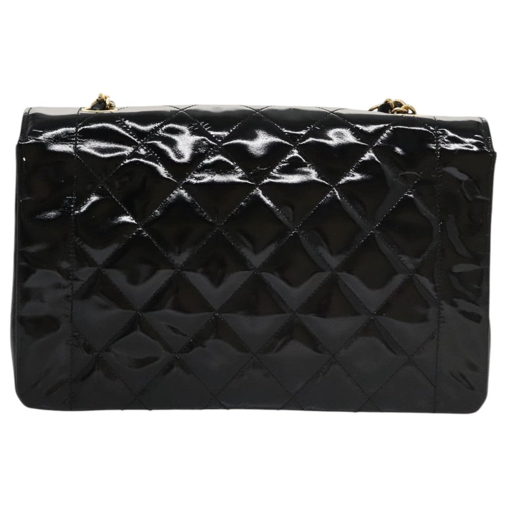 CHANEL Matelasse 25 Chain Diana Shoulder Bag Patent Black Gold CC 99928