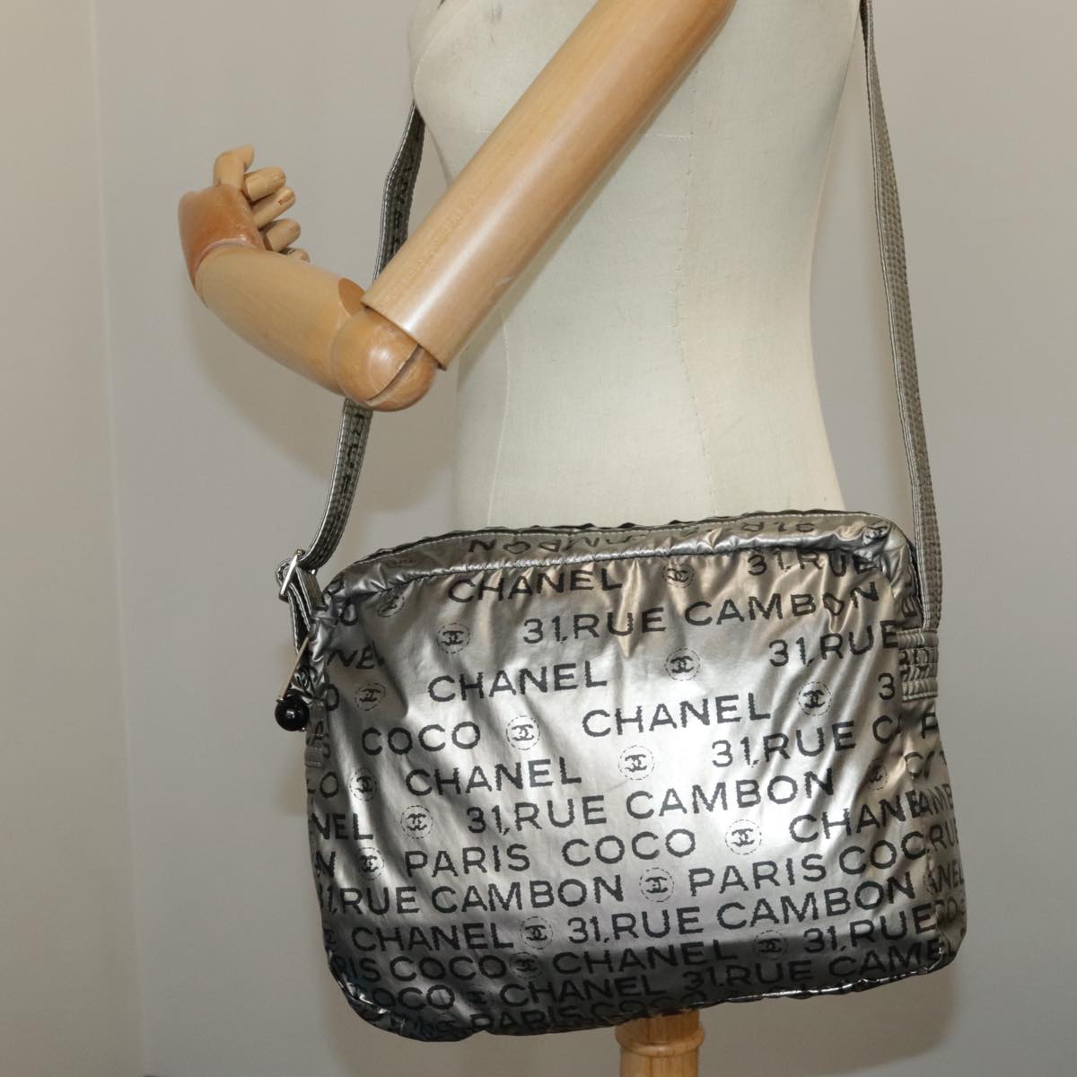 CHANEL Unlimited Shoulder Bag Nylon Silver CC 99931