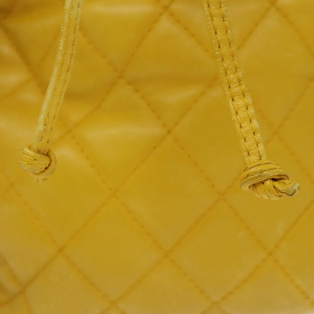 CHANEL Matelasse Hand Bag Lamb Skin Yellow CC 99932