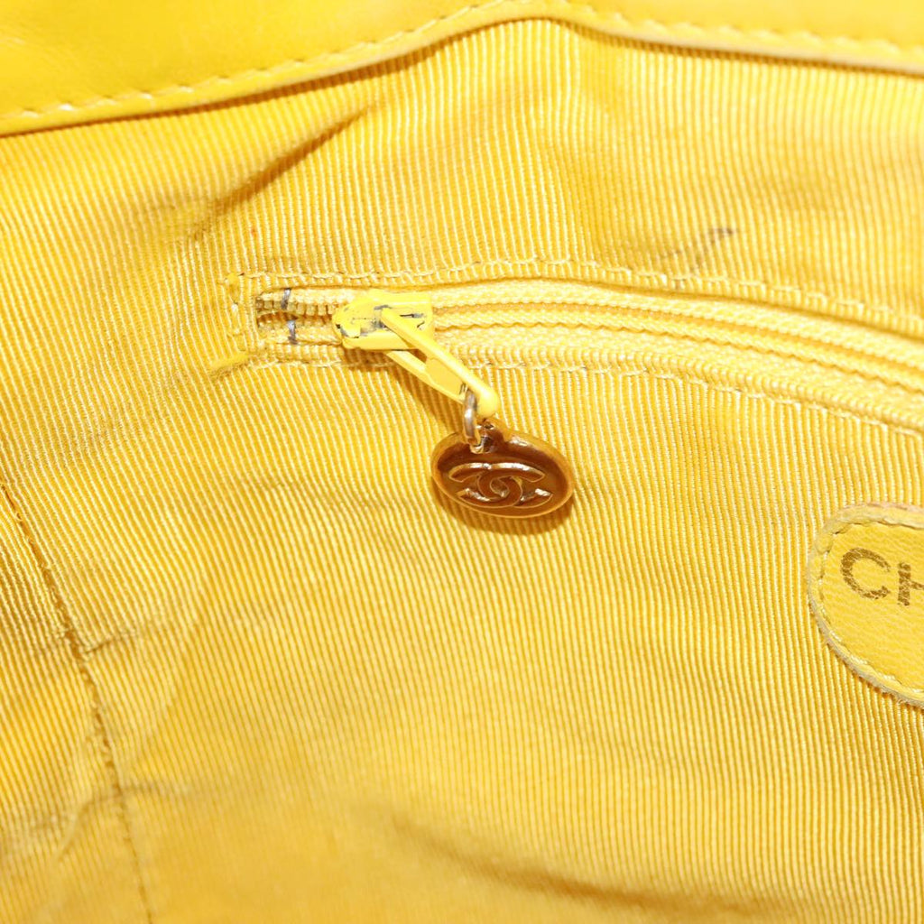 CHANEL Matelasse Hand Bag Lamb Skin Yellow CC 99932