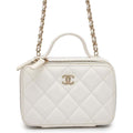 CHANEL Matelasse Top Handle Vanity Bag WhiteAP2920 Shiny Calf Leather