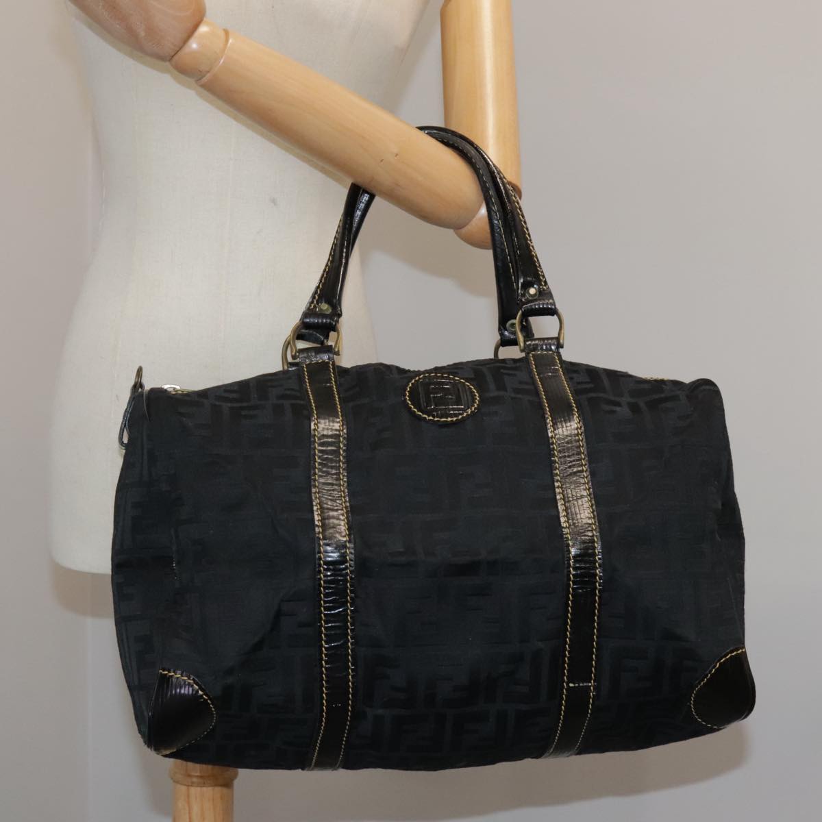 FENDI Zucca Canvas Boston Bag Black 99966
