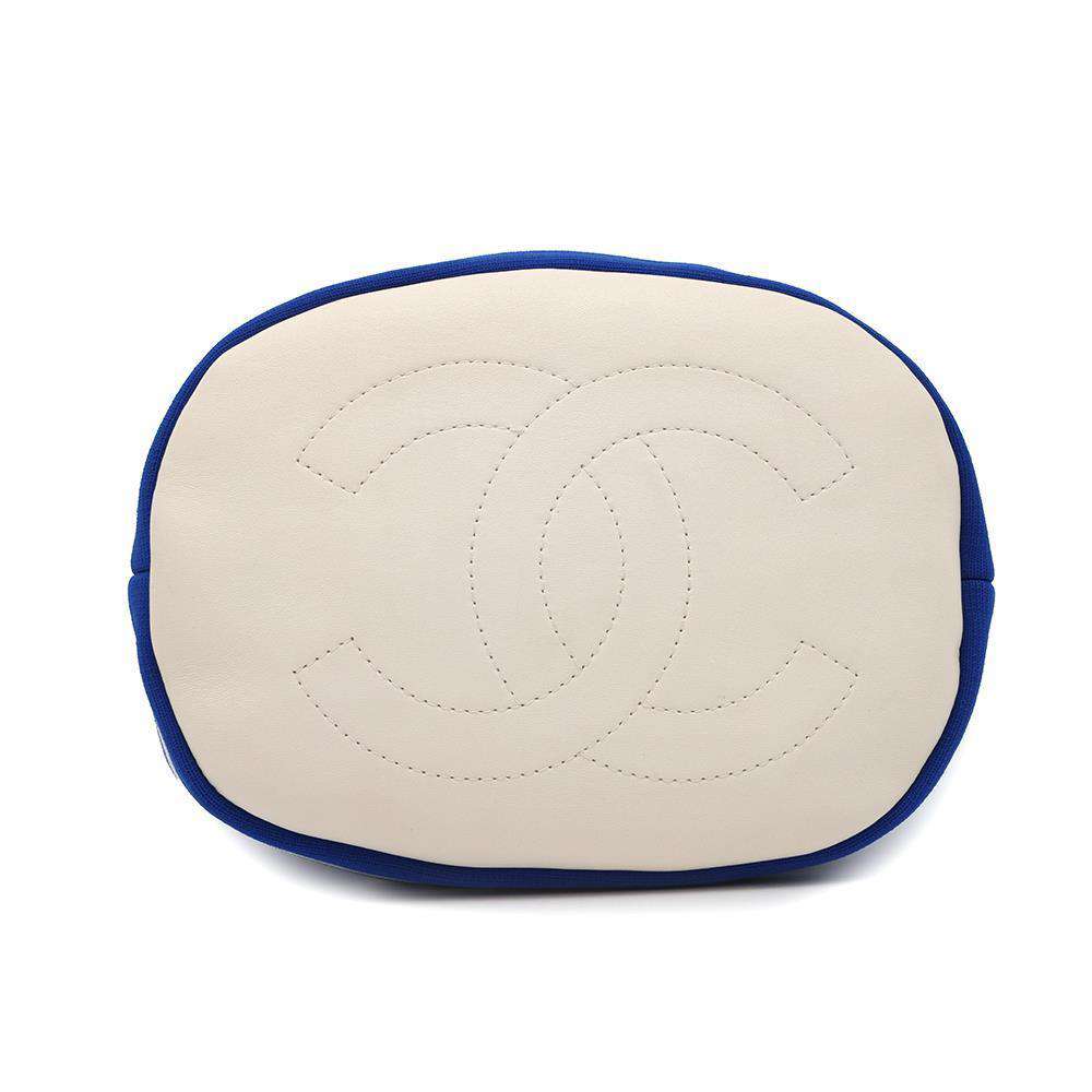 CHANEL Drawstring Bag ChainBag White/BlueAS0464 Leather Knit